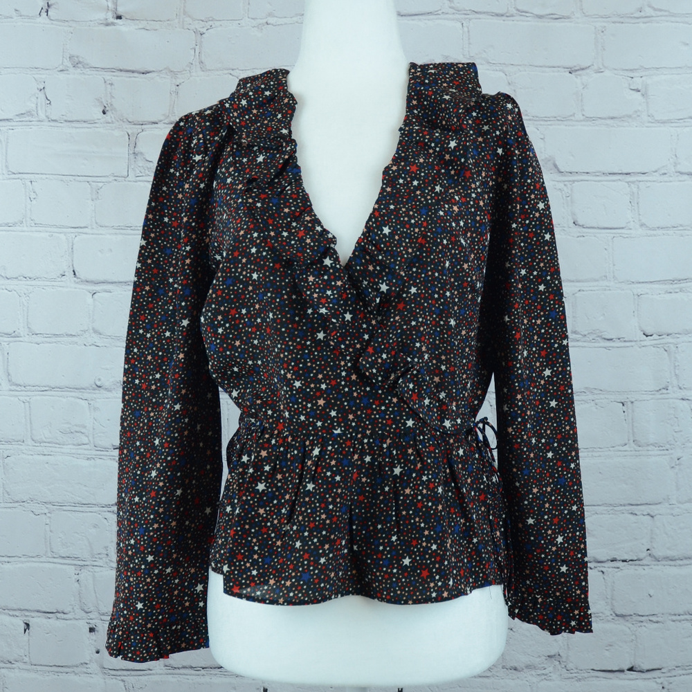 NEW! Madewell Starry Night Silk Ruffle Wrap Top… - Picture 3 of 8